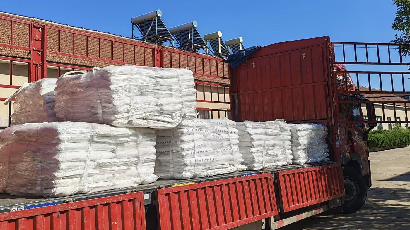 1 MT jumbo bags of caustic soda flakes loaded for dispatch from the plant